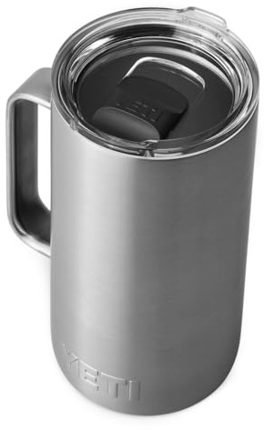YETI Rambler Mug, Vacuum Insulated Stainless Steel Stackable Mug with Magslider Lid, Stainless Steel, 24 oz (710 ml)