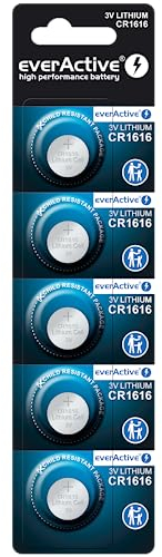 everActive CR1616, 3V, Lithium Knopfzelle Batterien, leistungsstärkste Batterie, 10 Jahre Haltbarkeit, 5 Stück -1 Blisterkarte
