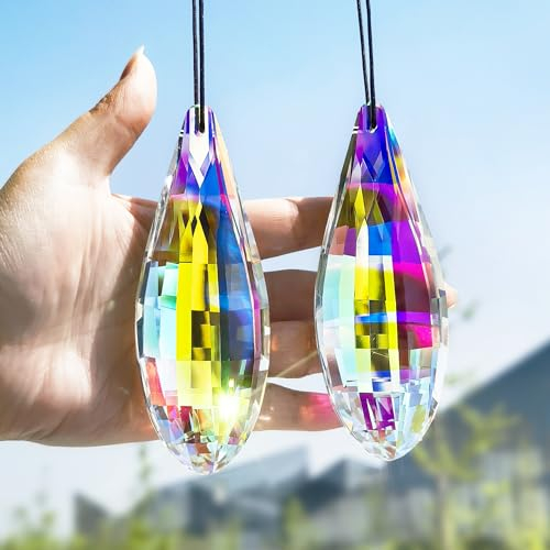 HDCRYSTALGIFTS Bunte Prismen, Kristall-Sonnenfänger zum Aufhängen an Fenstern, Regenbogen-Macher, Kristallprismen, Sonnenfänger, Innenbereich, Haus, Garten, Dekoration, 2,120 mm