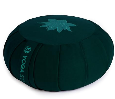 Yoga Studio Coussin de méditation Zafu rond plissé - Motif feuille de lotus (Cyan)