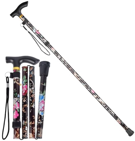 QHFlashbuy Hiking Gehstöcke,Faltbare Wanderstöcke Faltbar Gehstock Bergstock Spazierstock Unisex Faltbar Gehstock,Tragbarer Leichte und Einstellbare Spazierstöck Wanderstab(Schwarze Farben)