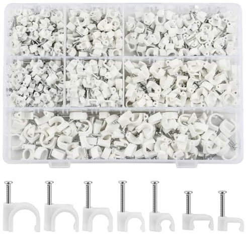 USENG 700 Pièces Attache Câble,4mm/5mm/6mm/8mm/10mm Attache Cavalier Cable Electrique Fixation Câble Electrique,Serre Câble Attache Fil Electrique Attache Cable Mural électrique Clips de Cable