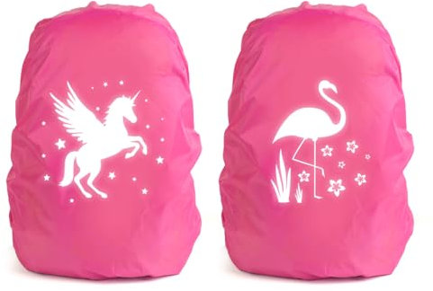 Housse Sac a Dos Impermeable Réfléchissante 35L, Protection Sac à Dos, Protege Sac a Dos Réfléchissante, Housse de Pluie Réutilisable pour Camping Randonnée Voyage Cyclisme(Licorne et Flamants)