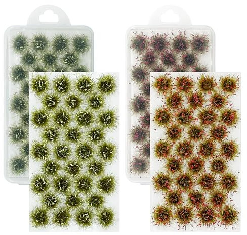 Cayway 64 Pz Static Grass Modelo, Arbustos en Miniatura Grass Tufts, Maqueta de Hierba Modelo de Césped Estático para Tren Paisaje Ferroviario (Verde y Rojo)