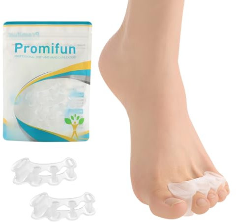 Promifun Separatori per dita dei piedi,1 paio di cuscinetti per dita in gel morbido per la correzione dell'alluce valgo,barella per dita dei piedi per alleviare la fascite plantare (Trasparente +S)