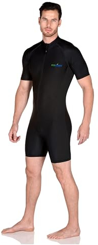 EcoStinger Men's Sunsuit One Piece Swimsuit Bodysuit Surf Suit UV Protection Swimwear UPF50+ Black (US, Alpha, Large, Regular, Regular, Standard, Black)
