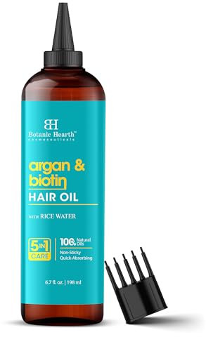 Botanic Hearth Argan & Biotin Hair Oil (6.7 Fl Oz) | Tames Frizz & Adds Shine | After Wash Lightweight Hair Oil | Repairs Dry, Damaged Hair | For All Hair Types | No Parabens