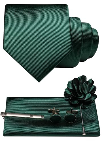 JEMYGINS Corbata de sarga monocolor, incluye gemelos cuadrados, pinza y broche floral, set de regalo para fiestas, negocios y bodas