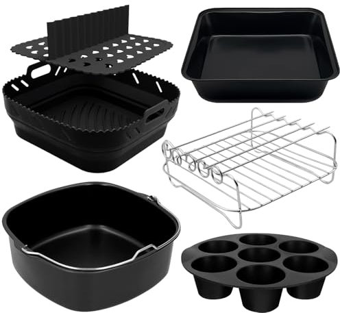 Heißluftfritteuse Zubehör für COSORI Turboblaze 5,5L/6L/6,2L/6,4L/Turbo Tower Pro 10,8L, Philips Airfryer XXL 7,2/8,3L, Russell Hobbs 8L/8,3L, Auflaufform Backform Airfryer Accessories silikoneinlagen
