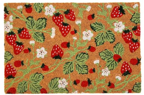 Carousel Home Strawberry Coir Doormat | Outdoor Welcome Door Mat with Summer Fruit Design | Heavy-Duty Coconut Fibre, Non-Slip Backing Doormat - 40x60cm