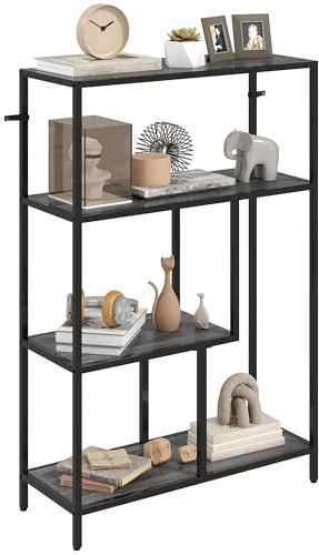 HOMCOM 4-Tier Bookshelf, Industrial Bookcase with Metal Frame, Storage Shelving Unit, Freestanding Shelves for Home Office, Study, Living Room, Bedroom, Charcoal Grey