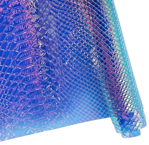 ONEART | Iridescent Transparent Embossed Vinyl Holographic Blue Clear PVC Vinyl Craft Film 16×54 for Sewing DIY Projects (Snakeskin-Dark Blue)