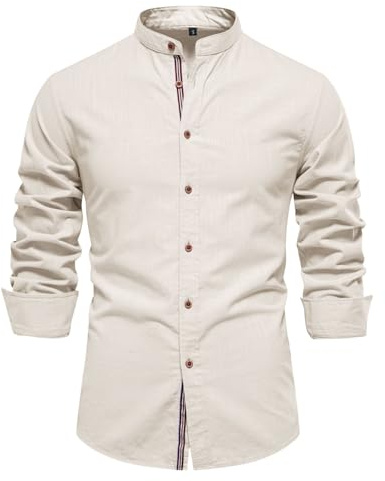 Chemise Homme Manches Longues- Blouse De Travail Col Mao Couleur Unie Décontractée Coupe Slim Chic Classique Confortable Passe-Partout d'affaires Haut Repassage Facile Automne Streetwear