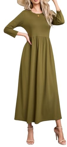 Enmain Robe Longue Manche Longue Femme Automne/Hiver Elegant Couleur Unie Robe Femme Longue A Line Haute et Chic Dress avec Poches col Rond