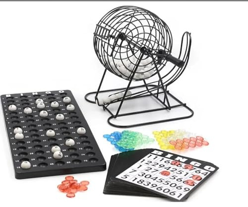 kaiyaya Bingo Ball Cage Set, Include 18 Cartelle, 75 Palline, 150 Gettoni, Tombola per Bambini per Adulti, Famiglia o Giochi di Gruppo