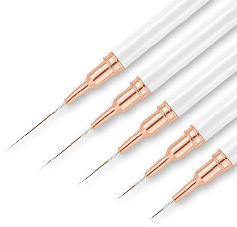 AYBUY Set Pennelli per Nail Art, 5 Pezzi Pennelli per Unghie, Pennelli Liner di Precisione per disegnare e punteggiare le unghie, Disegnare Linee Fini Attrezzo, dimensioni 7/9/11/15/25 mm, Bianco