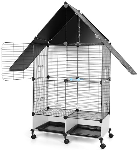 FASDRESS Bird Cage with Rolling Stand House Shape Bird Cage Large 2 Tier Bird Cage with Lock Bird Villa for Parakeets Cockatiels (Blak)