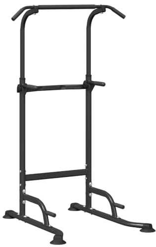 Runheo Power Tower Dip Station noire en acier revêtu par pulvérisation - 102 x 95 x 210 cm - Hauteur réglable 150-210 cm - Appareil d'entraînement de force pour barre de traction, banc de musculation