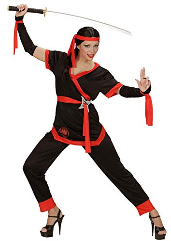NET TOYS Costume Chic de Ninja pour Femme | Noir-Rouge en Taille L (FR 44/46) | Tenue exceptionnelle Femme Samouraï guerrière Japonaise | Parfaitement habillé pour soirée à thème & Carnaval