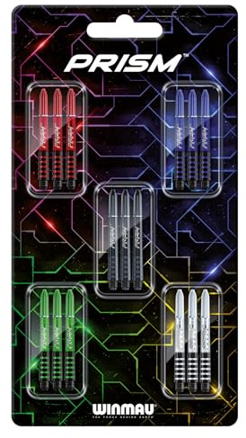 WINMAU - Prism Force Dart Stems Collection - Dart Shafts 5 Sets Per Pack (15 in Total) - Medium Darts Shafts - Professional Darts Accessories - Contains Red, Purple, Blue, Green & White