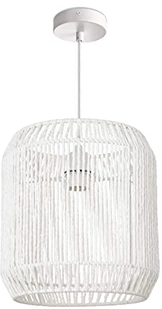 Paco Home Hängelampe Bambus Wohnzimmer Pendelleuchte Rattan Esstisch Esszimmer Lampe E27 Hängeleuchte Papier Boho, Farbe:Weiß (Ø28cm), Leuchtenart___Farbe:Pendelleuchte - Weiß