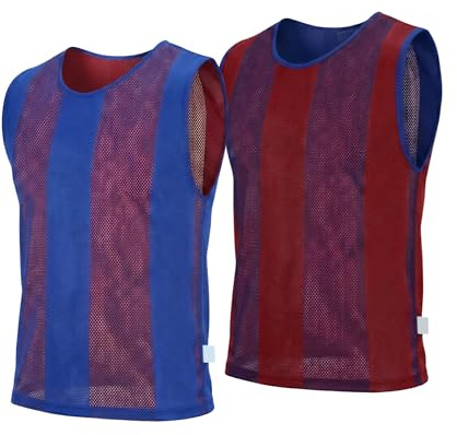 Wendbare Trainingsleibchen, 10 Stück, für Fußball/Hockey/Netball, Outdoor-Sportaktivitäten, doppelseitig, zweifarbig, für Jugendliche und Erwachsene, Netz-Jersey (Königsblau/Rot, Senior (XL bis XXL))