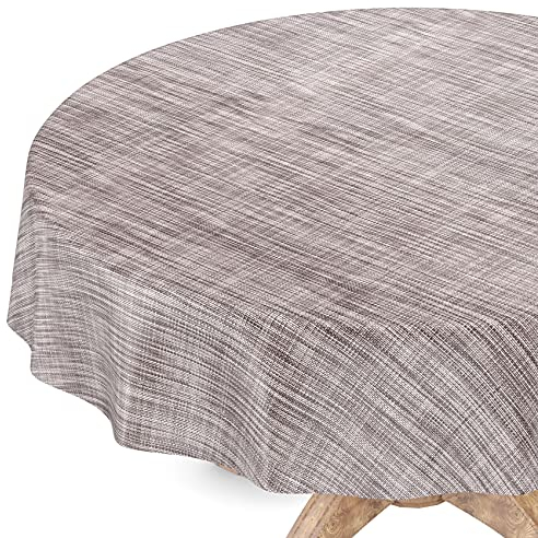 ANRO Tischdecke abwaschbar Wachstuch Wachstuchtischdecke Gartentischdecke Leinen-Optik Pflegeleicht Wasserabweisend 120 x 120 cm (Rund) Grau Schnittkante