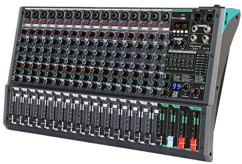 Depusheng PA16 Mezclador de audio profesional Consola Sistema de escritorio Interfaz 16 canales Digital USB Bluetooth MP3 Entrada de computador 48V Phantom Power Incorporado 99 Efecto de reverberación