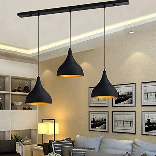 bamyum Lot de 3 Suspension Luminaire Industrielle de 26 cm pour Salle à Manger, Lustre Salon de, Lustre Bureau E27 en Métal, Vintage Lampe pour Chambre, Cuisine, Couloir, Café, Bar, Restaurant, Noir