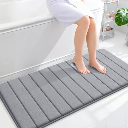 smiry Memory Foam Bath Mat, 60 x 120 cm, Extra Soft Large Bathroom Mat Runner, Super Absorbent Non-Slip Bath Mats for Bathroom Floor Long Machine-Washable Bath Rug Foot Mat, Dark Grey