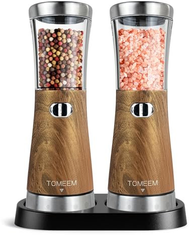 Electric Salt and Pepper Grinder Set with Storage Base, Stainless Steel Rechargeable Salt and Pepper Grinder Set with 4.5 oz Large Capacity, 1.8 Wide Mouth, Adjustable Coarseness, Ideal for Kitchen