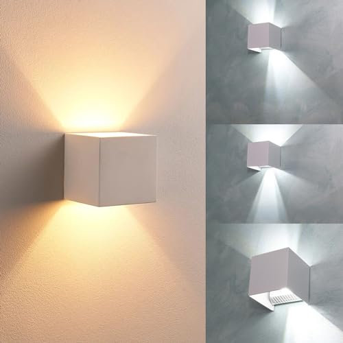 Dopa Dopastore Applique da Parete LED 20W Design Cubo Luce Bidirezionale Lampada Moderna IP65 Terrazza Giardino Patio (Luce calda 3000K, Bianco)