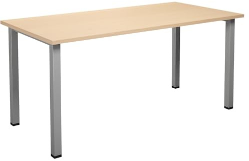 kaiserkraft | Mehrzwecktisch Duo-U | gerade Platte | Tiefe 800 mm | Breite 1600 mm | Birke | Silber