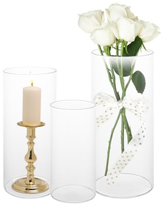 SHUESS Set di 3 vasi cilindrici per decorazione da tavolo, tulipani, fiori – Vaso decorativo alto 15/20/25 cm – per matrimonio, candele