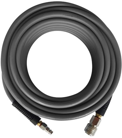 PVC/Gummi Hybrid Luftschlauch Grau mit 1/4 Deutschland Stahl Schnellkupplung und Stecker Fittings, 15m Länge