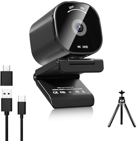 4K webbkamera, PC-webbkamera med 2 brusreducerande mikrofoner, bärbar webbkamera, USB-webbkamera, integrerat sekretessskydd, plug-and-play-webbkamera för zoom, utrustning,