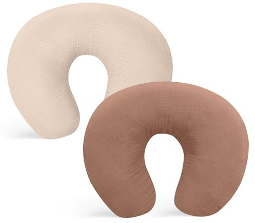 Winmany Confezione da 2 federe per cuscino in mussola di cotone morbido per allattamento al seno, per bambini e bambine, regalo per ragazzi e ragazze (marrone chiaro + beige)