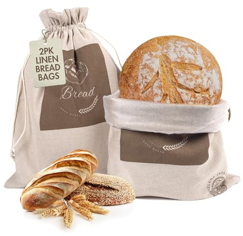 Linen Bread Bags for Homemade Bread (2 Pack, XL) – Easy to Clean Large Reusable Cloth Bags for Sourdough, Sandwich & Loaf Storage, BPA-Free Linen Bag with String Closure For Fresh Breads Storage