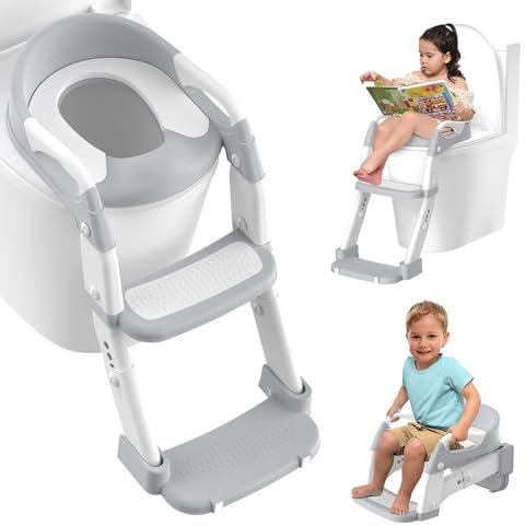 Potty Training Toilet Seat, Upgrade 3 in 1 Toddler Toilet Seat and Steps Stool for Boys Girls, Non-Slip Splash Guard KidsToilet Seat with Ladder, Adjustable Child Toilet Training in Bathroom
