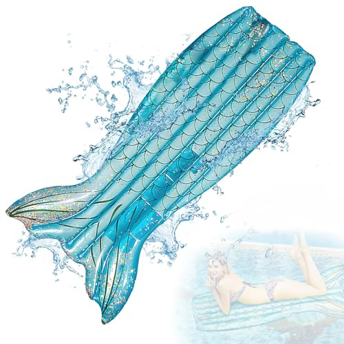 ACTOYS Materasso Gonfiabile, Materassini per Piscina a Forma di Coda di Sirena, Galleggiante Gonfiabile per Bambini e Adulti, Amache Galleggianti per Piscina Sulla Spiaggia Festa (Blu)