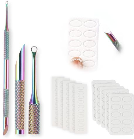 Nagelhautschieber Edelstahl Doppelendig Nagelhautentferner Cuticle Pusher mit 100pc Schleifpapie Nagelfeile für für Maniküre und Pediküre Nagelkunst