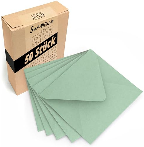 Japun – Sobres cuadrados (50 unidades) de papel kraft - 150 x 150 mm - verde