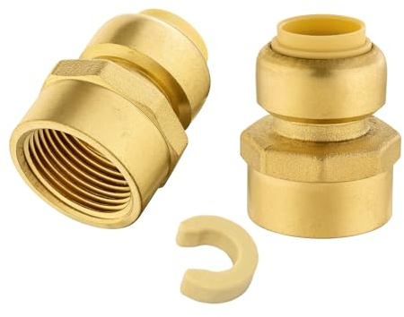 2 PCS Niikappu Push Fit 1/2 Inch x 3/4 Inch Female NPT Brass Adapters Push-Fit Fittings with Disconnect Clip to Connect PEX, Copper, CPVC Pipes