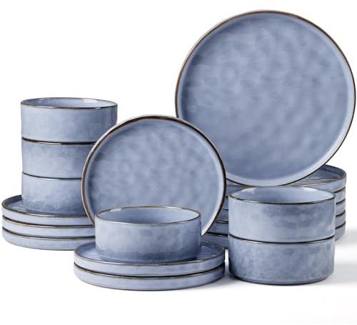 Herogo Set di stoviglie da 18 pezzi, Set di stoviglie in gres per 6 persone, Piatti da pranzo e ciotole con smalto reattivo, Sicuro per microonde e lavastoviglie, Resistente a scheggiature e graffi