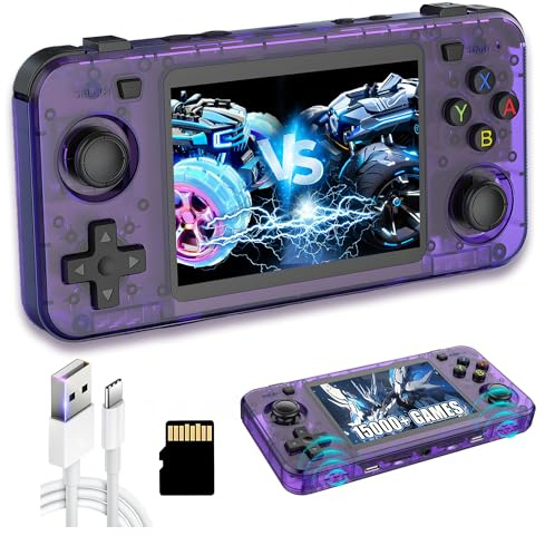 R36H Consola Retro Portatil Consola de Videojuego Retro,15000+ Juegos,23 Emuladores,Altavoz Dual 8W,Almacén de baterías externas,Sistema Linux de código Abierto,Pantalla IPS de 3,5 (64G-Morado)