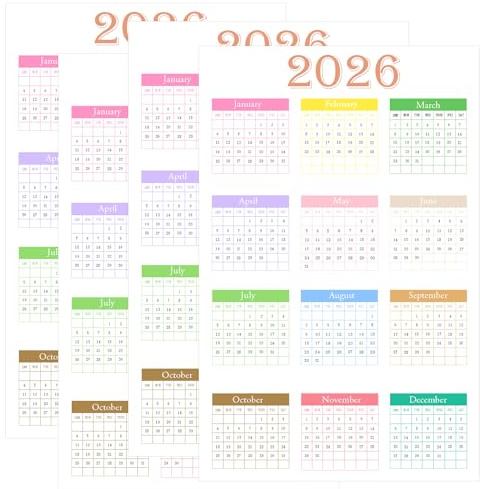 2026 Monthly Calendar Stickers Mini Planner Calendar Sticker 12 Month Annual Yearly Planner,12 Pcs/Sheets,4 Sheets
