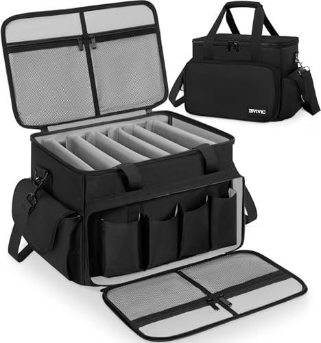OUUTMEE Bolsa para archivos de cable de DJ, bolsa de almacenamiento de alambre de DJ, bolsa organizadora de equipos de DJ de nailon 1680D con separadores extraíbles y base acolchada, bolsa de alambre