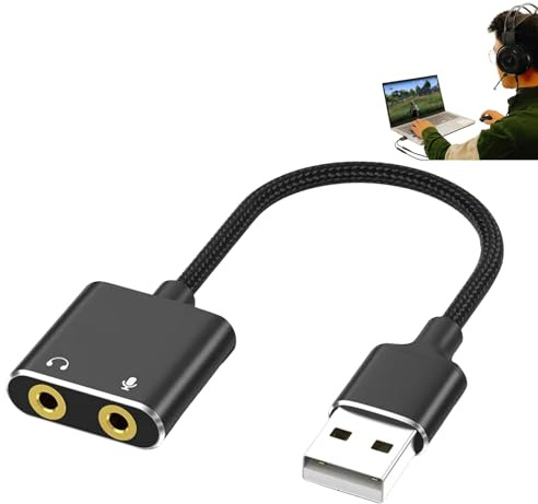 Ouitble Carte son USB 2.0 vers adaptateur audio 3,5 mm, adaptateur convertisseur de microphone stéréo externe USB pour PC, ordinateur portable, tablettes