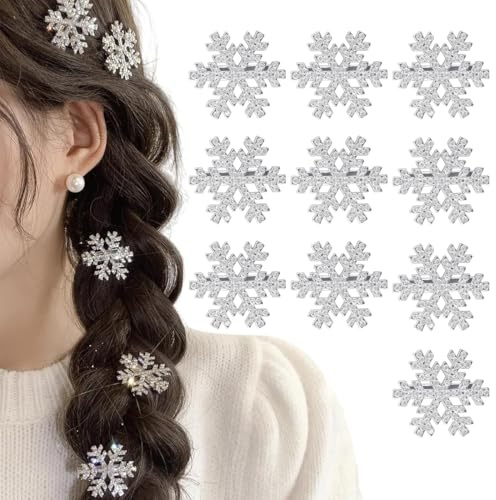 DOKRIN Pinzas de pelo,10 Accesorios Navideños para el Cabello, Pinzas para el Cabello con Copos de Nieve y Pedrería, Ideales para Niñas y Mujeres