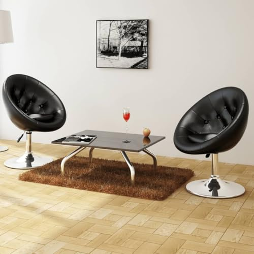 JHQHSM Chesterfield Lot de 2 fauteuils à cocktail en cuir synthétique noir, hauteur réglable, avec vérin à gaz, design Chesterfield, moderne, structure en acier robuste